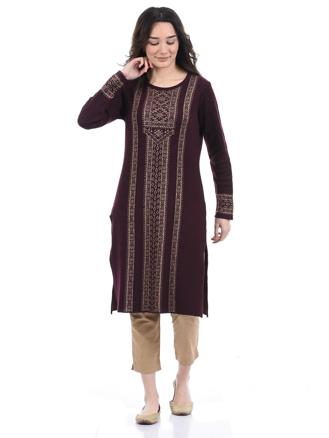 American Eye Women Casual Wear Burgundy Kurta